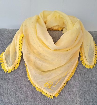 Foulard gelb mit Stickerei und Fransen