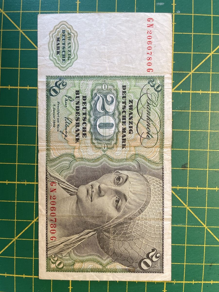 Banknoten: 20 Deutsche Mark (1960) – Gebraucht aus Bern von gwe_6rck