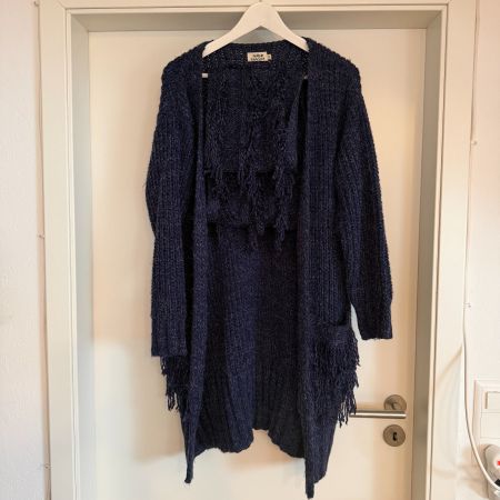 Damen Strickjacke dunkelblau offene Form Fransen Grösse M