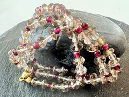 Vintage Edelsteinkette Granat & Rauchquarz Silber 925 - 44cm