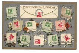 Briefmarken-Sprache für Verliebte - Präge-Litho - 1917 rar !