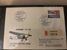 Swissair Jubiläumsflug Basel-Zürich 1931-1981 Brief