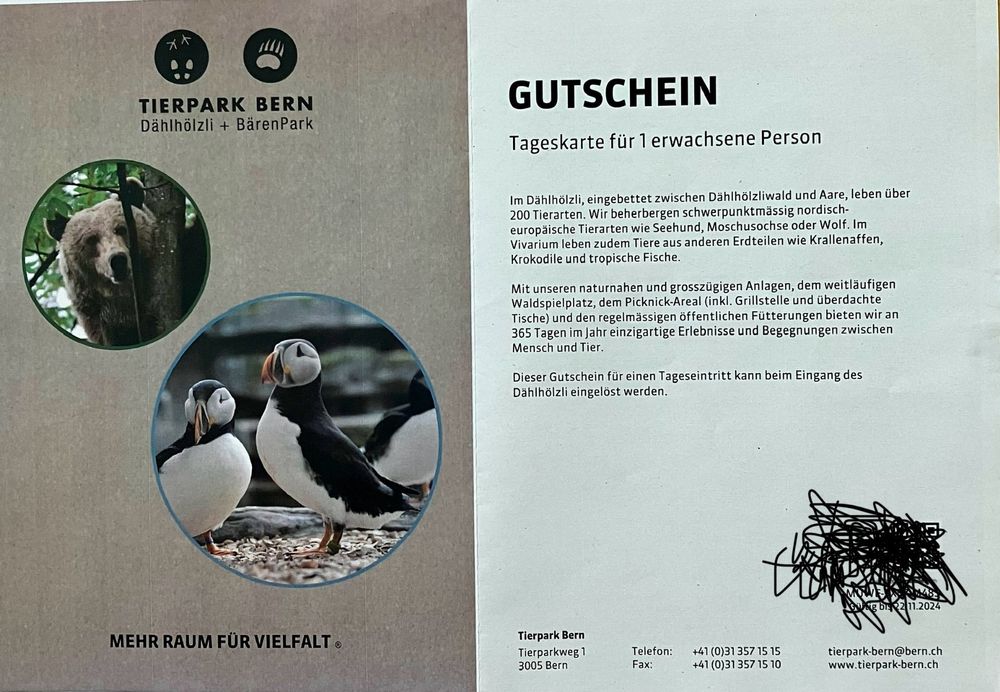 2 Fr 1 Gutschein Tierpark Thle