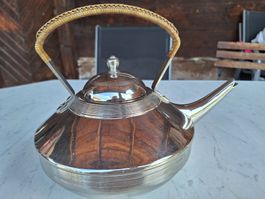 VINTAGE - ARTDECO TEEKANNE MIT RATANGRIFF