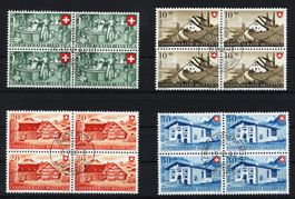 Pro Patria 1945: komplette Viererblock-Serie, ET-Stempel