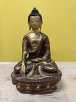 Buddha Figur Messing Sitzend mit Sockel antik