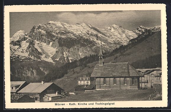 Cartoline postali: Mürren, Kath. Kirche und Tschingelgrat – Usato da Berlin venduto da bartko-reher