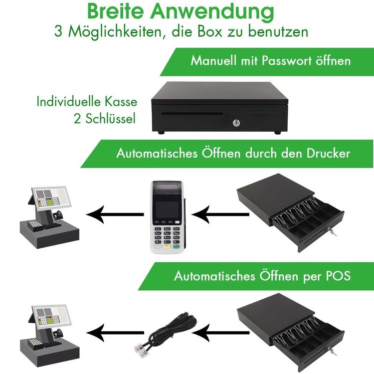 Kassenschublade CD-57P Schwarz – 4 Schein- & 8 Münzfächer, Abschließbar | Für Bondrucker-Anschluss