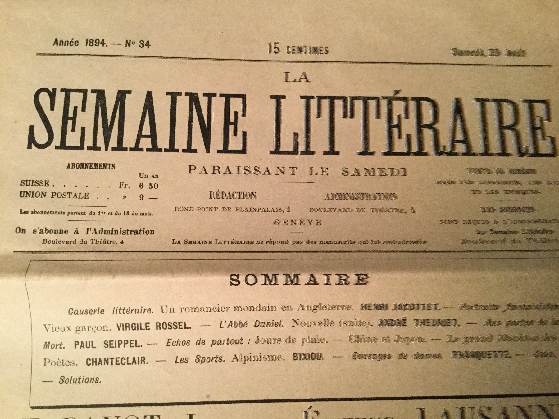 Tutti le monete: La Semaine Littéraire, 25 Août 1894 – Usato da Luzern venduto da Einh0rn 1