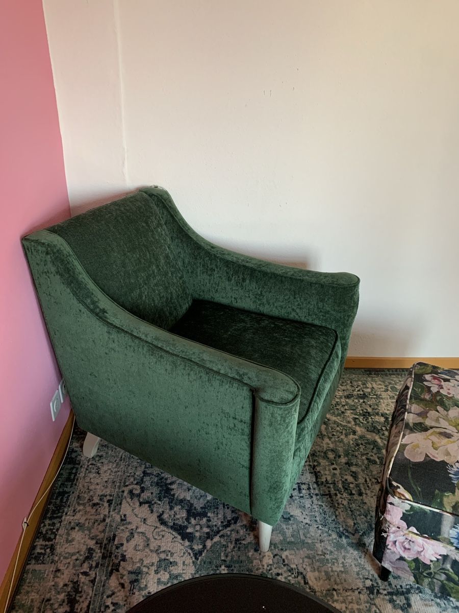 Poltrone: Retro Sessel Grün mit Blumenhocker – Usato da Luzern venduto da deb_dg6g 5