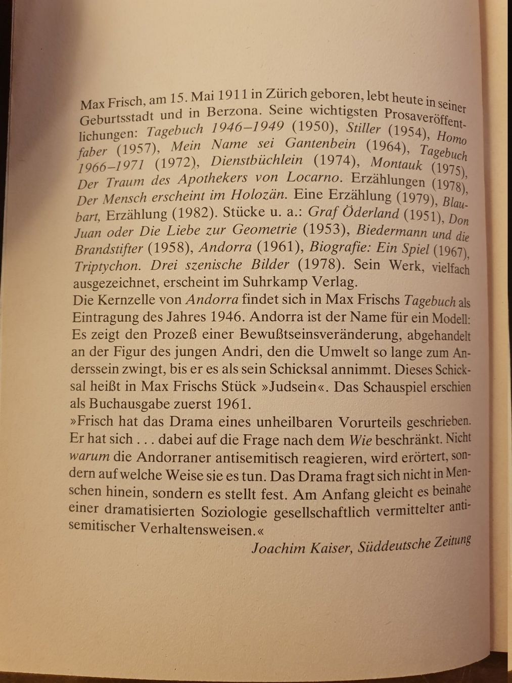Livres: Andorra - Max Frisch – D'occasion à Zürich par loosebone 1