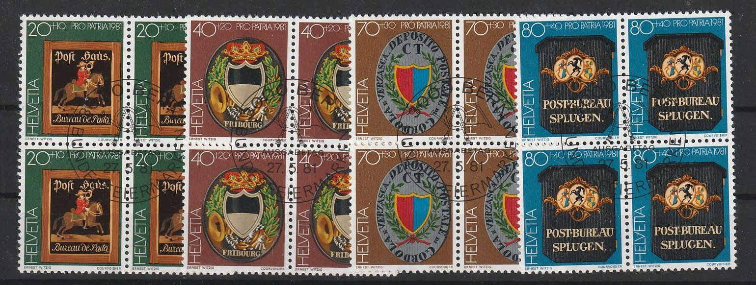 Tutti i francobolli: Pro Patria 1981, Viererblock gest. FD – Usato da Jegenstorf venduto da Wintersport