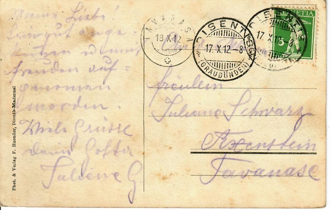 Ansichtskarten: Disentis 1912 – Gebraucht aus Hochdorf von Ziegel-16 1