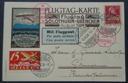 Flugtag-Karte Solothurn-Grenchen 31.VIII.24, SF 24.7b