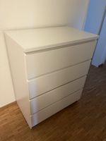 IKEA MALM Kommode + Glasplatte weiss, 4 Schubladen