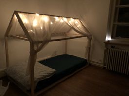 2x Spielbett Hausbett Holz natur 90x200cm