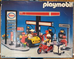 PLAYMOBIL 3434 Set Tankstelle von 1985 mit Jeep + Motorräder