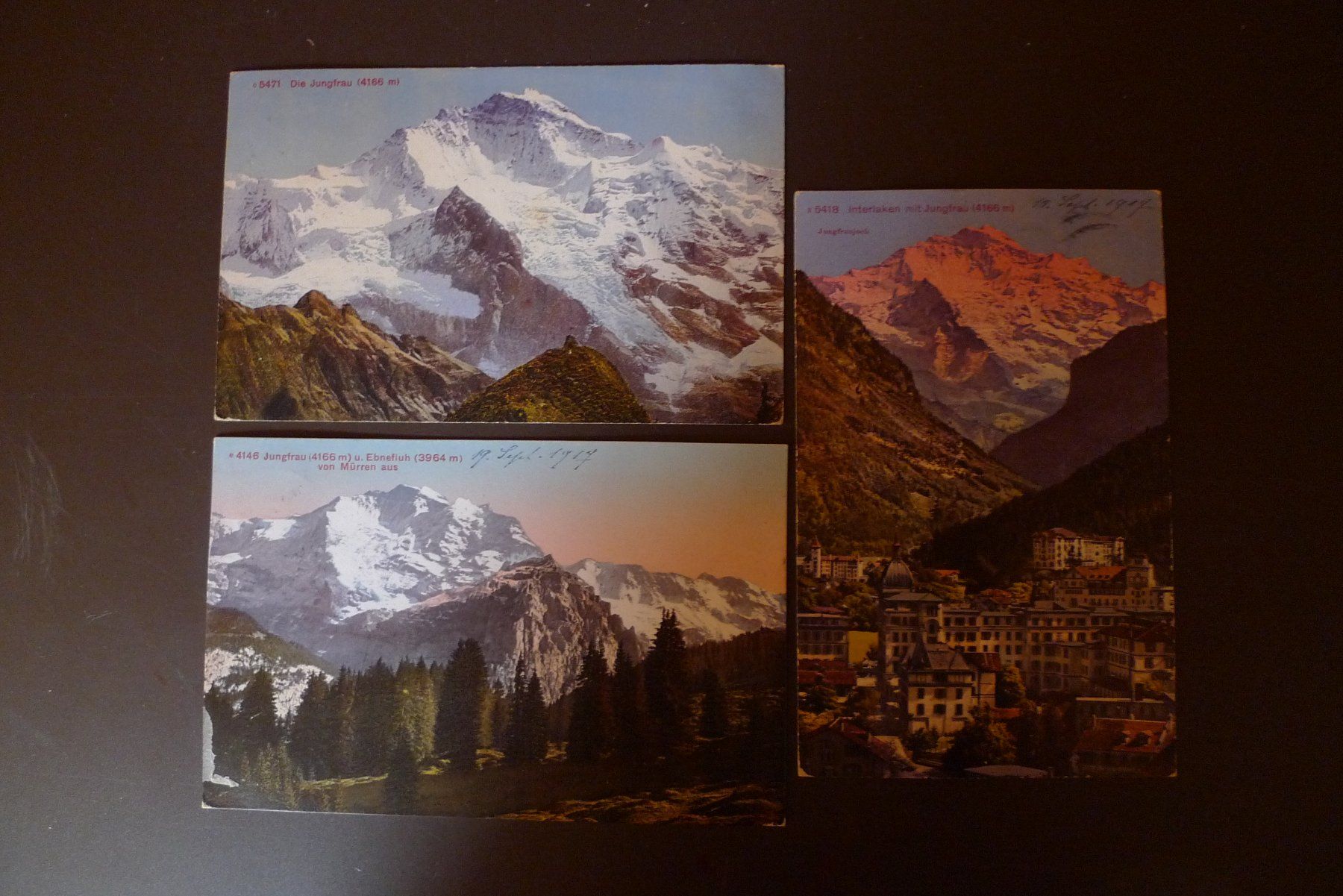 Cartoline postali: 3 alte Ansichtskarten Jungfrau Region, 1917 – Usato da Dietikon venduto da Leitz5180