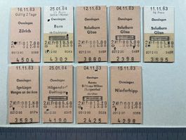 Oensingen, 1983 & 1984, 9 alte Bahn Billette, SBB