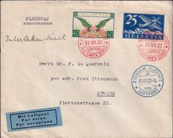 1932, INTER. FLUGMEETING ZÜRICH, Beleg mit F5+F15 Kat: 310.-