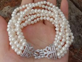 7 Strang Lua weiss Perlen Armband Echt Bracelet Perle Vrai