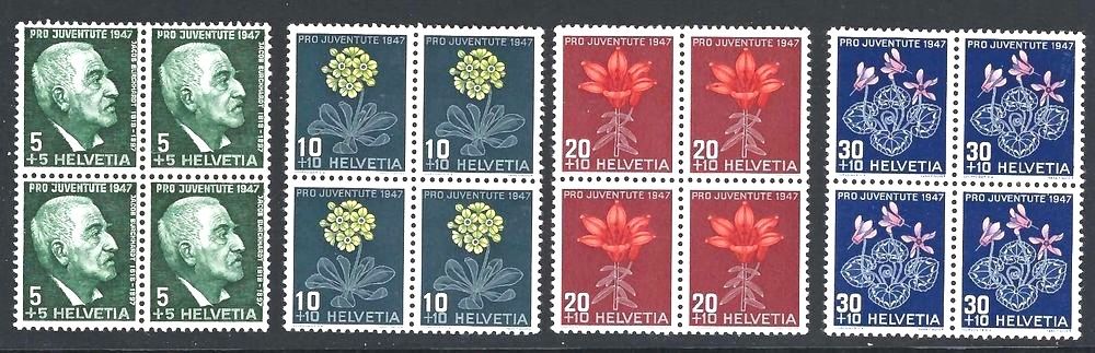 Tutti i francobolli: 1947 Pro Juventute im 4er-Block postfrisch ** – Nuovo (secondo la descrizione) da Liestal venduto da Skunk02
