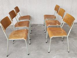 6x Vintage Stühle, Schulstühle 50er Mid Century, Holzstühle
