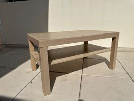 Table basse chêne clair avec tablette de rangement