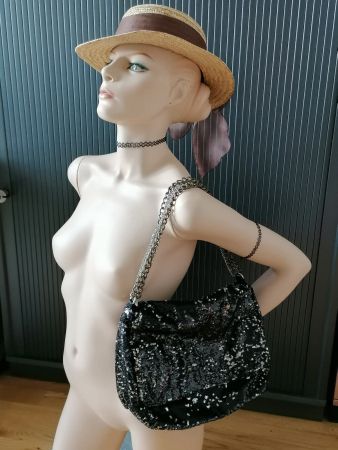 Handtasche Glitter schwarz-silber