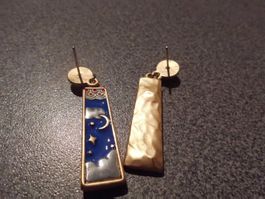 Ohrstecker, goldfarbig, blau, Sterne/Mon