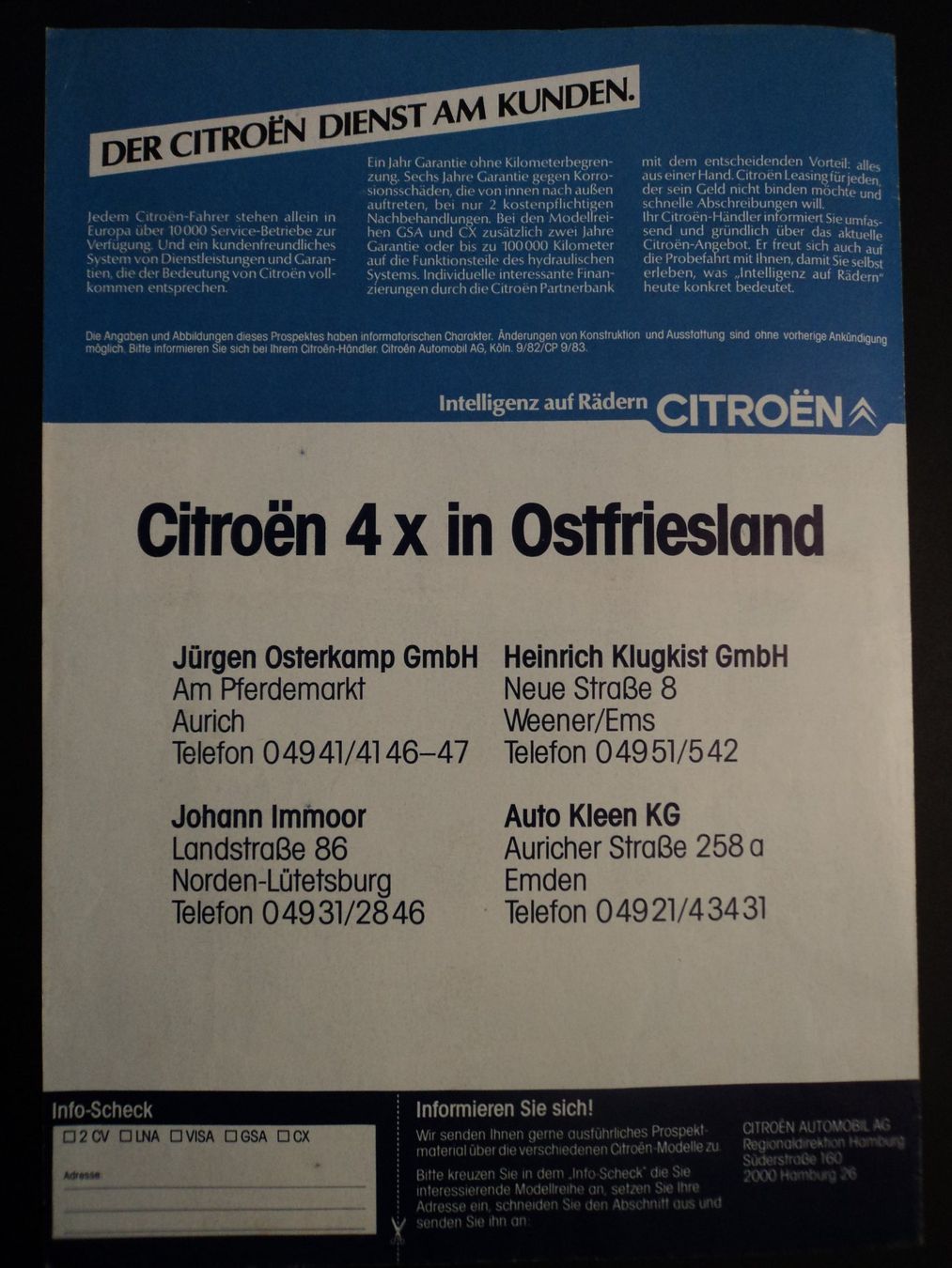 Citroën Documenti: Prospekt Citroen Programm 1982/83 2CV Visa GSA CX – Usato da Schwarzenburg venduto da modelCARama 3