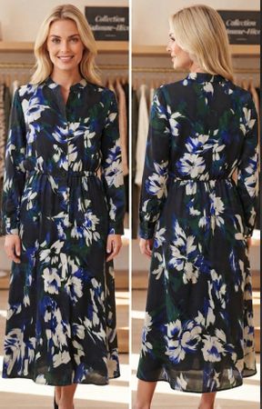 Robe Chloé Stora imprimé floral bleu blanc noir taille 38