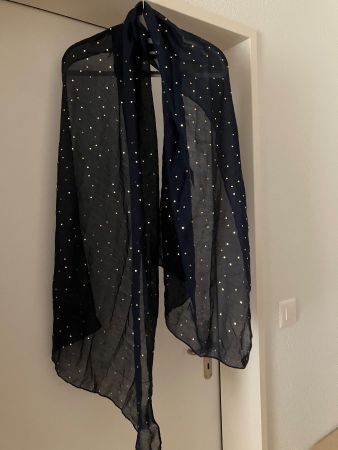 Schöner marineblauer Schal mit goldenem Punktmuster Y.Rocher