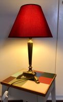 Messing Tischlampe mit rotem Stoff-Schirm, Mid-Century