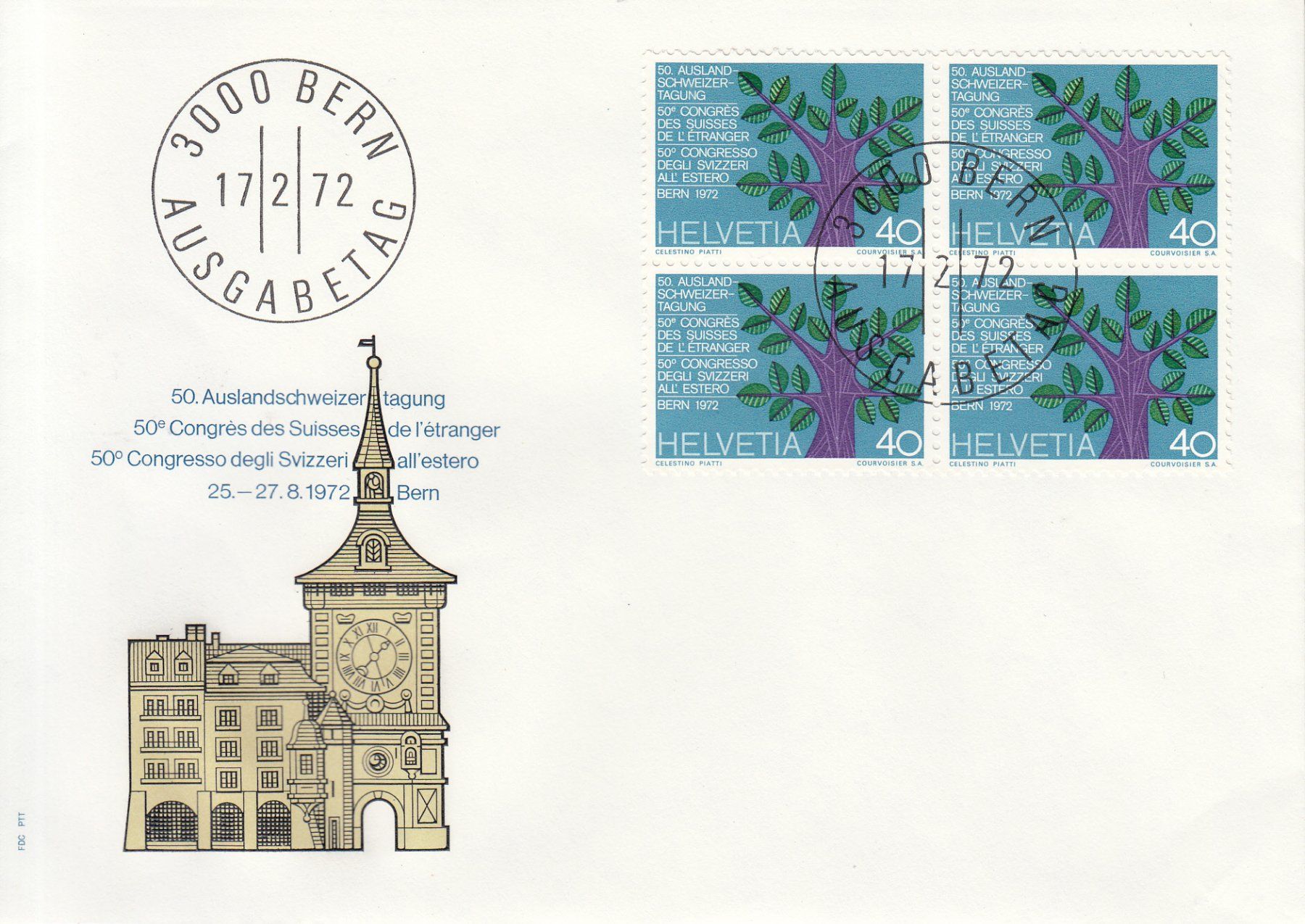 Alle Briefmarken: SBK 505 - 508 im 4er-Block FDC – Gebraucht aus Bürglen TG von StampGraf 4