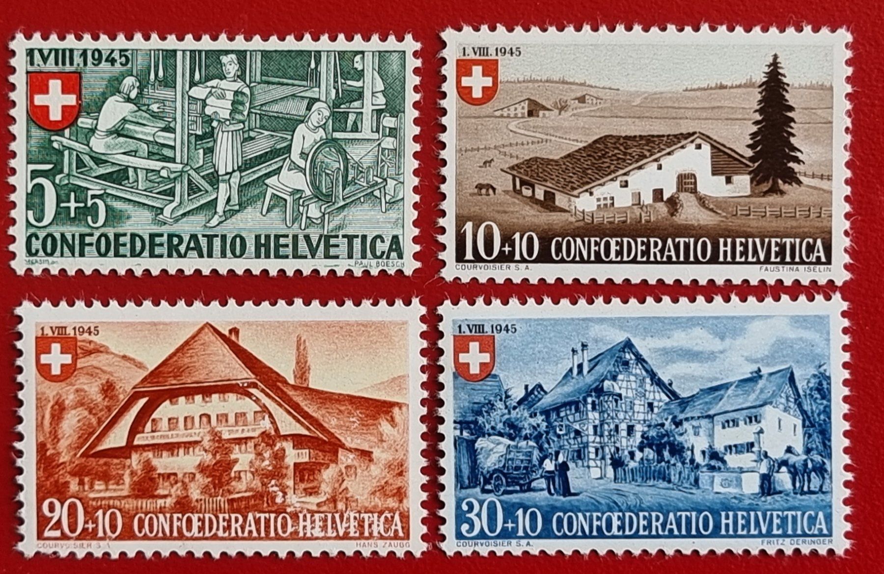 Tutti i francobolli: PRO PATRIA 26 - 29 SATZ 1945** POSTFRISCH – Nuovo (secondo la descrizione) da Düdingen venduto da Quartierstrasse