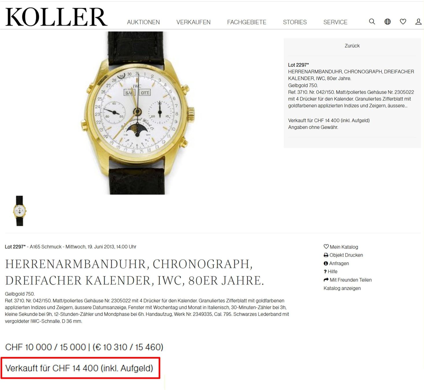 IWC Orologi: IWC Ref 3710 Chronograph triple date moon phase 18k Gold – Usato da Meilen venduto da Anonymous3 9