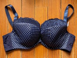VALEA : Soutien-gorge marine à pois blancs 110 C, NEUF