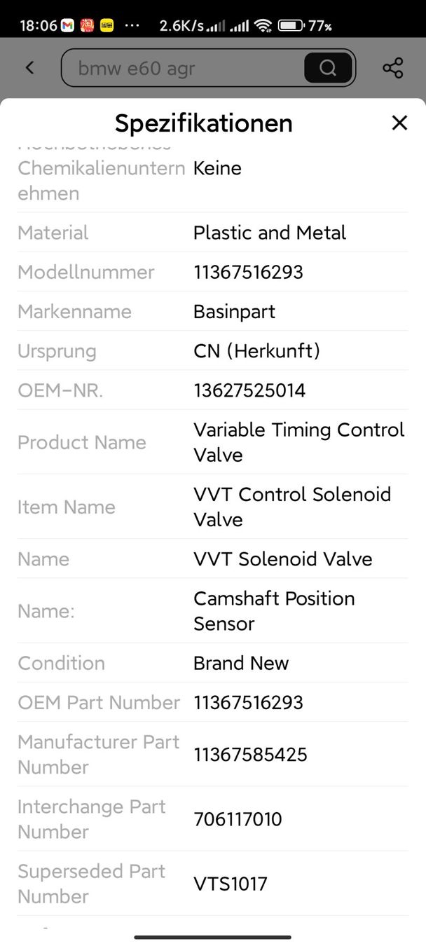 BMW Tutti pezzi di ricambio auto: Camshaft adjustment valve – Nuovo (secondo la descrizione) da Biel/Bienne venduto da johnychen63 6