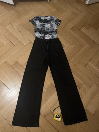 Damen Jeans Gr. 36 Schwarz Wide Leg Top Gr. S