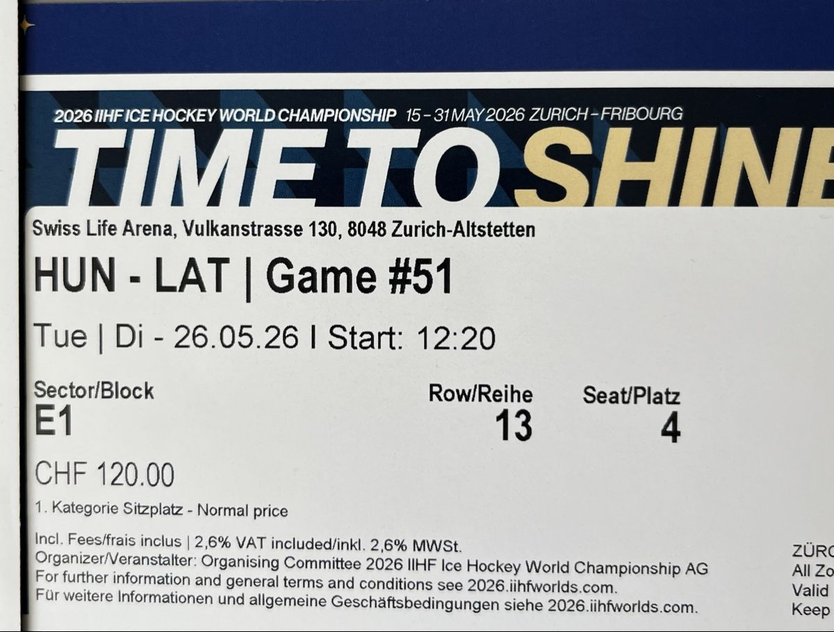Biglietti: IIHF HUN -LAT Game #51 – Nuovo e nell'imballaggio originale da Fläsch venduto da b_m_f7bs