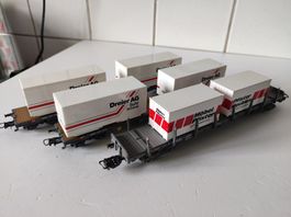 HAG 3 Stück SBB Flachwagen RS mit Containern
