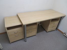 Schreibtisch mit 3 Rollcontainer Buche Nachbildung