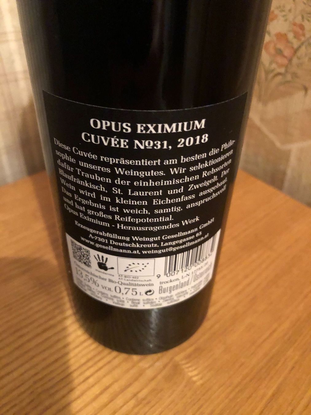 Wein: Opus Eximum No.31Weingut Gesellmann,2018 – Neu und originalverpackt aus Wald ZH von mlnt 2