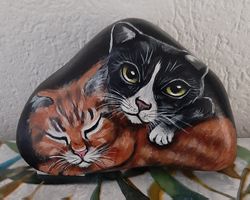 Auf Naturstein Katzen Handgemalt