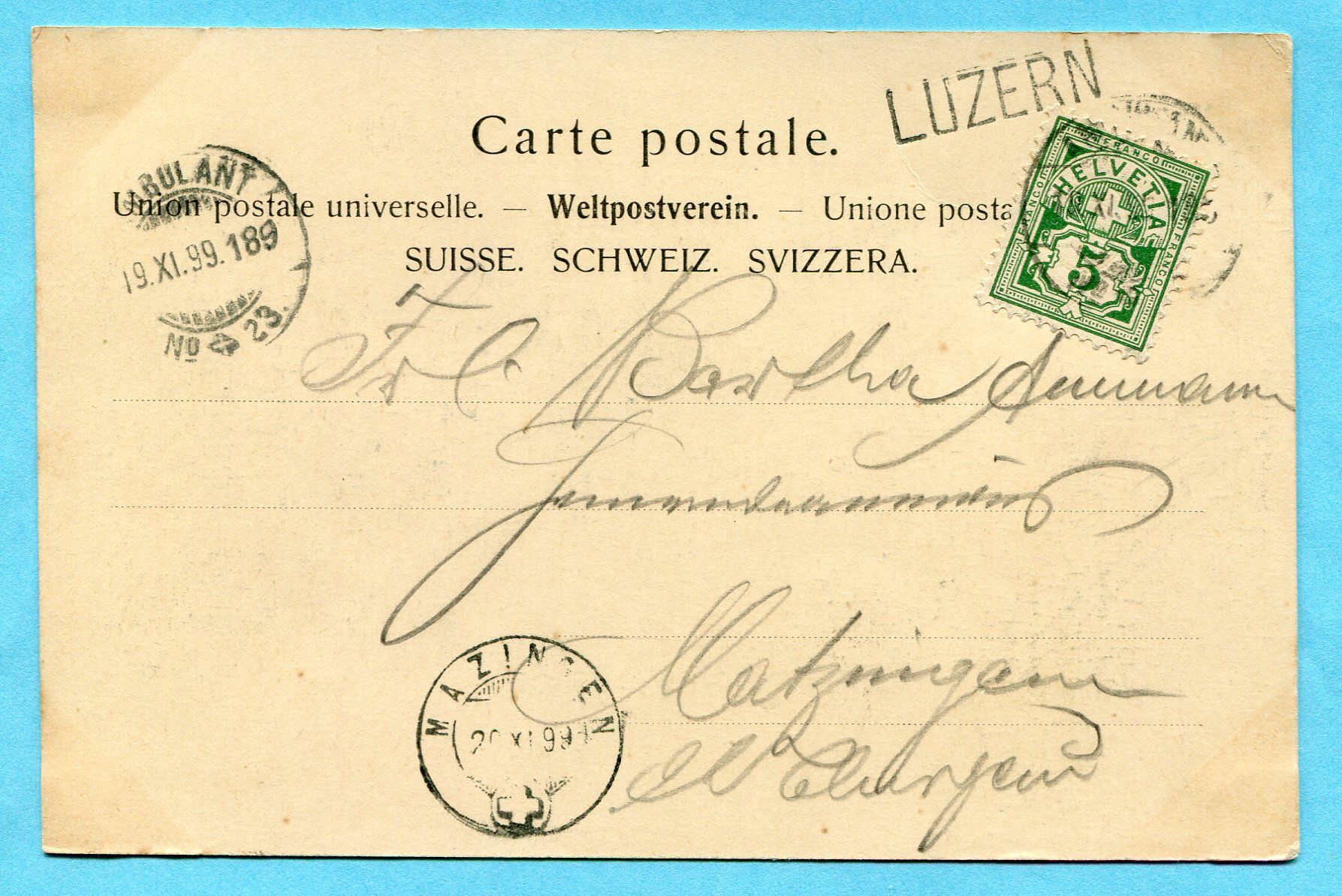 Cartoline postali: Stans 1899 - gestempelt LUZERN – Usato da Opfikon venduto da cleocat-vb 1