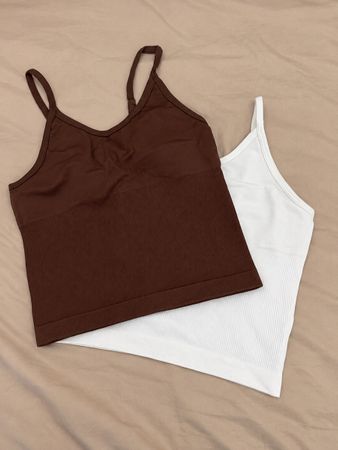 Set von 2 Spaghettiträger Tops braun weiss neuwertig