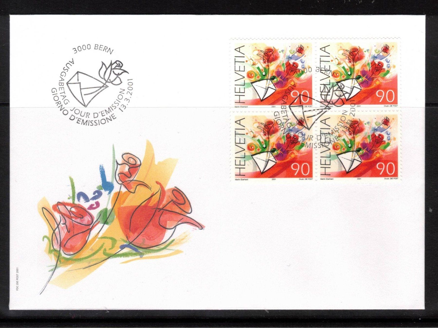 Tutti i francobolli: 2001 FDC 4er Glückwünsche  aus ABO – Usato da Rheinau venduto da loxis