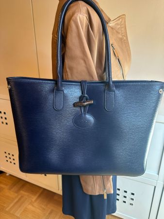 Longchamp Sac cabas cuir bleu navy (Taille L)
