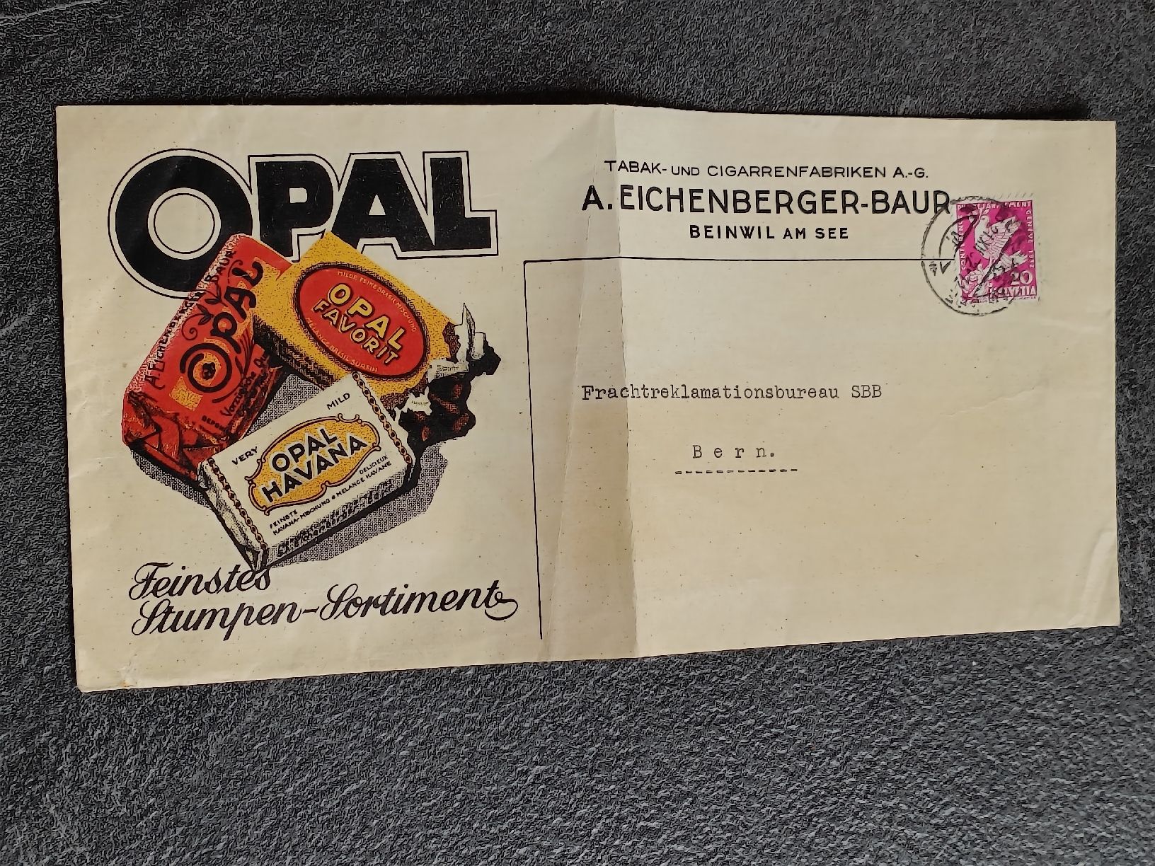 Dokumente: Litho Werbe Brief OPAL Cigarren Fabrik Eichenberger Beinwil – Gebraucht aus Brugg AG von Ente015